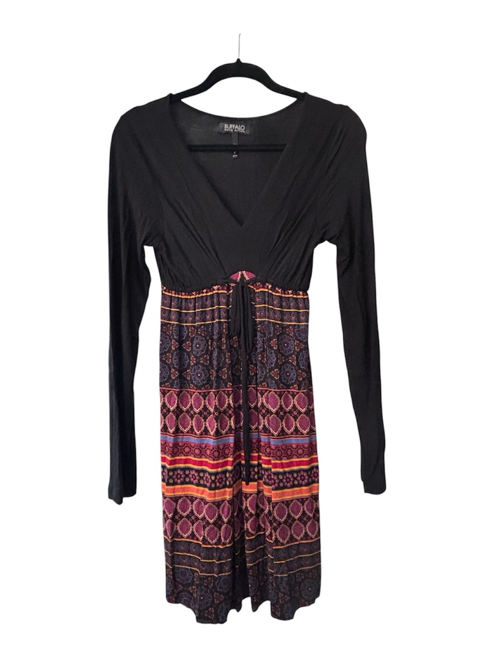 Buffalo David Bitton Black & Multi-Print Long Sleeve Dress